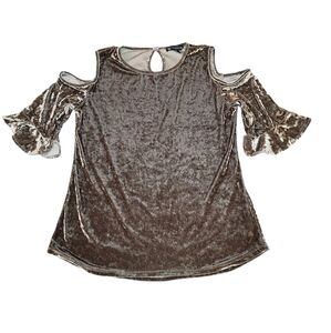 N Touch size medium Brown velvet cold shoulder top 3/4 bell sleeve